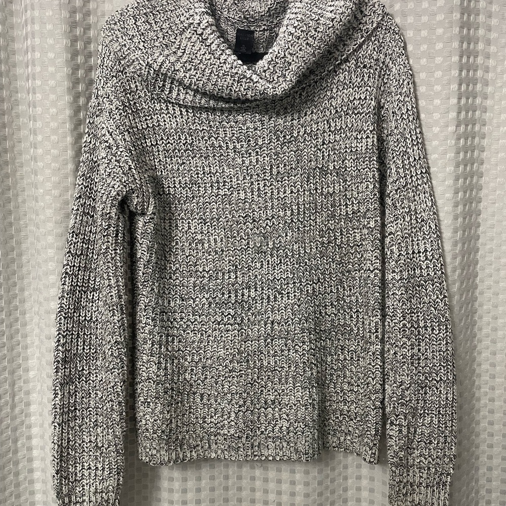Elegant Black & White Women's Cowl Neck Sweater
